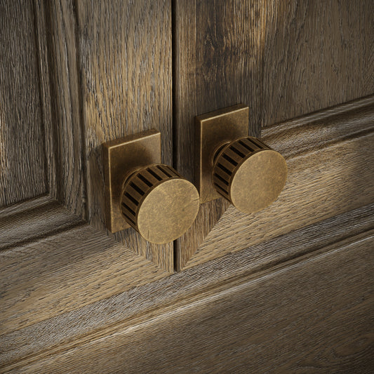 Royal Oak Plate Aged Bronze Deep Flute Cabinet Door Knob