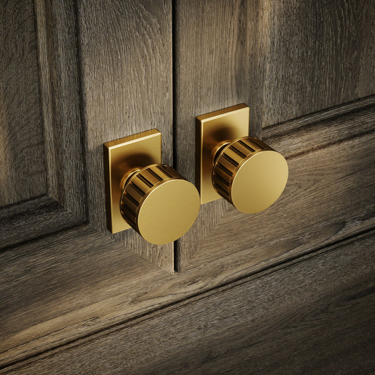 Royal Oak Plate Brushed Gold Deep Flute Cabinet Door Knob