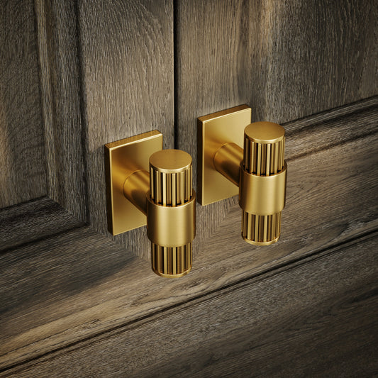 Royal Oak Plate Brushed Gold Deep Flute T-Bar Cabinet Door Handle
