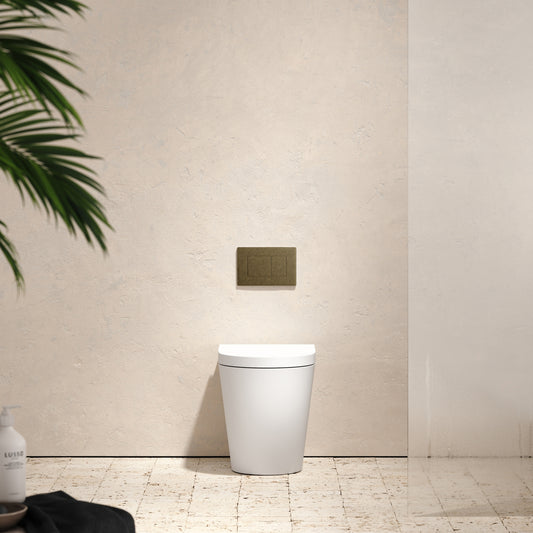 Senza Back To Wall Rimless Toilet with Concealed Cistern and Aged Bronze Flush Plate