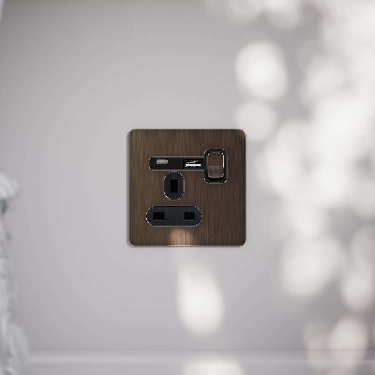 SlimTech Collection Brushed Bronze 1 Gang 13A USB & USB-C Socket