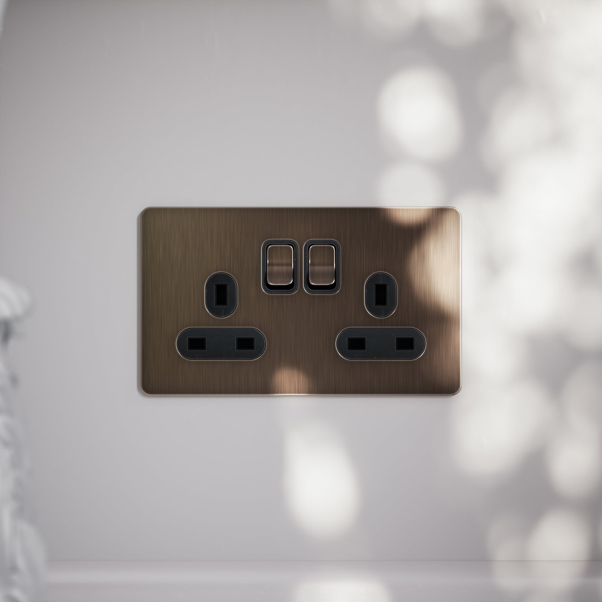 SlimTech Collection Brushed Bronze 2 Gang 13A Socket