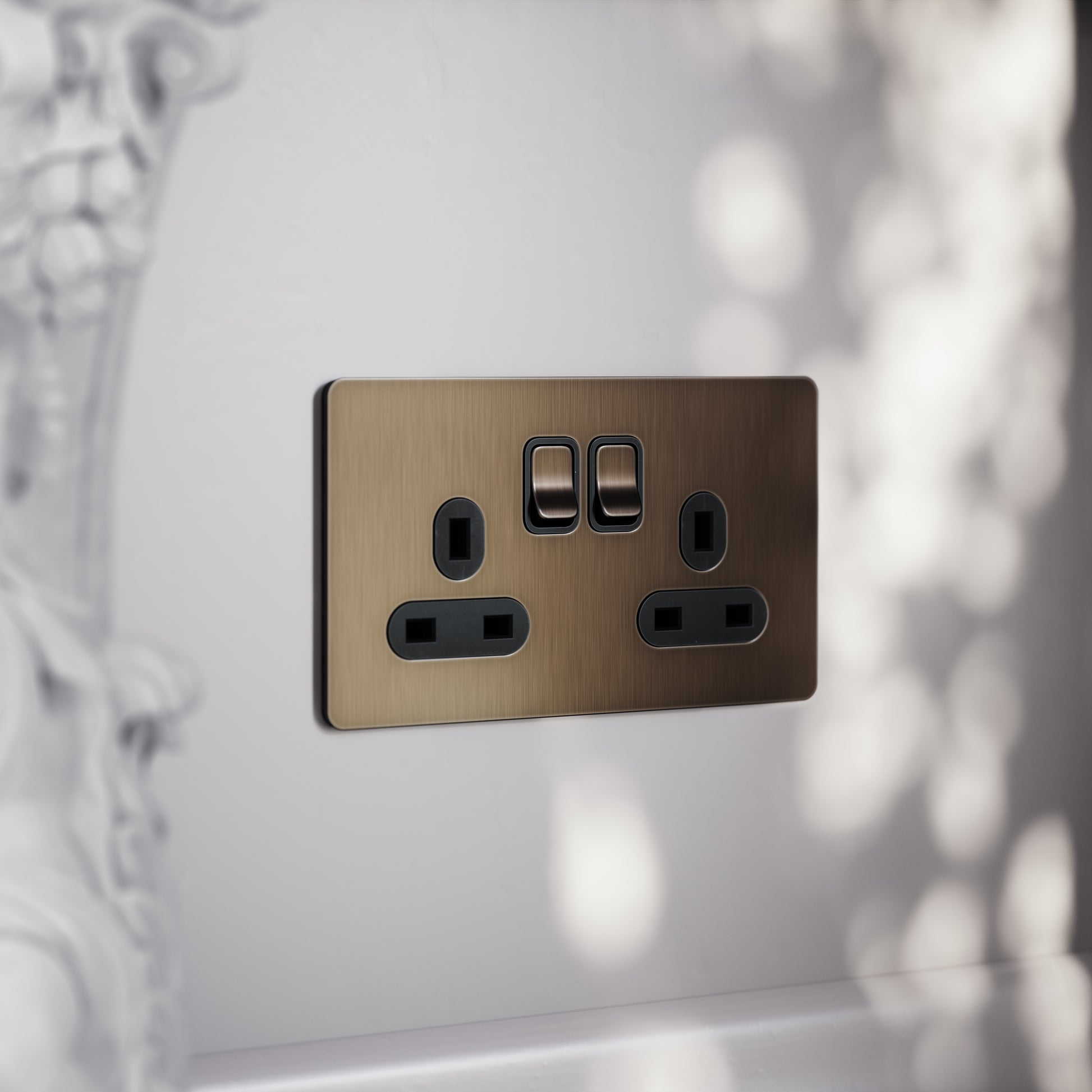 SlimTech Collection Brushed Bronze 2 Gang 13A Socket