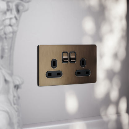 SlimTech Collection Brushed Bronze 2 Gang 13A Socket