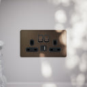 SlimTech Collection Brushed Bronze 2 Gang 13A USB & USB-C Socket