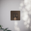 SlimTech Collection Brushed Bronze 2 Gang 2 Way Switch