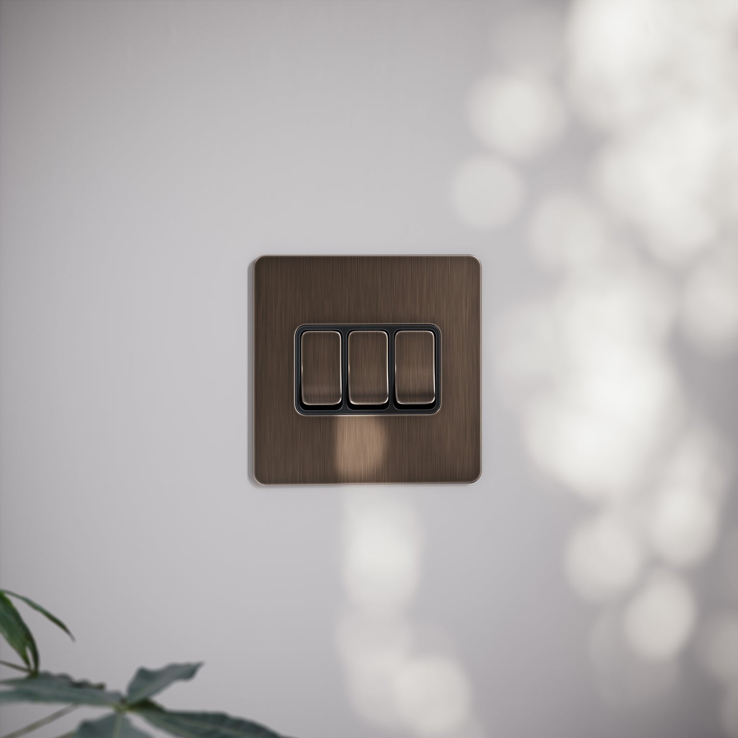 SlimTech Collection Brushed Bronze 3 Gang 2 Way Switch