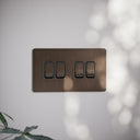 SlimTech Collection Brushed Bronze 4 Gang 2 Way Switch