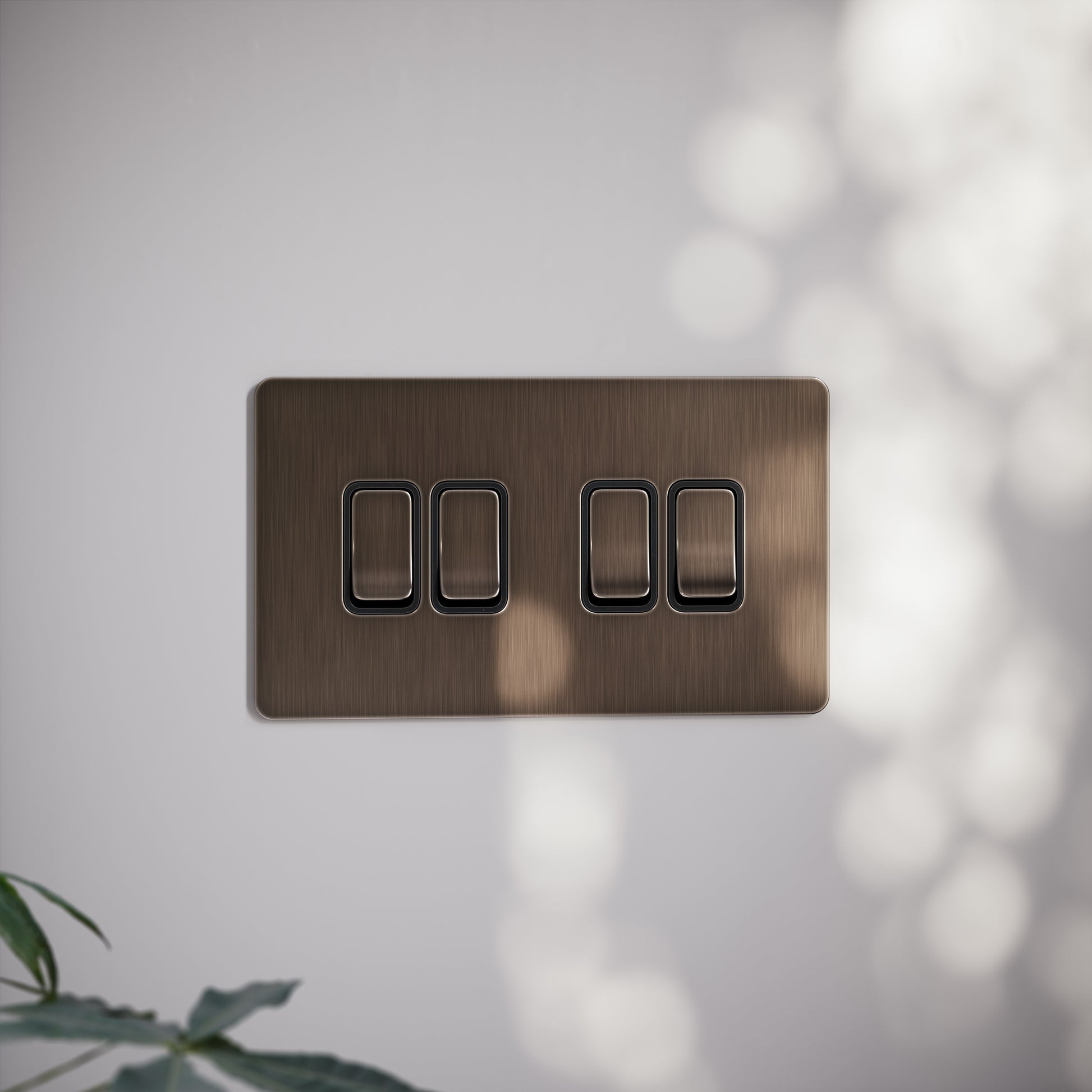 SlimTech Collection Brushed Bronze 4 Gang 2 Way Switch