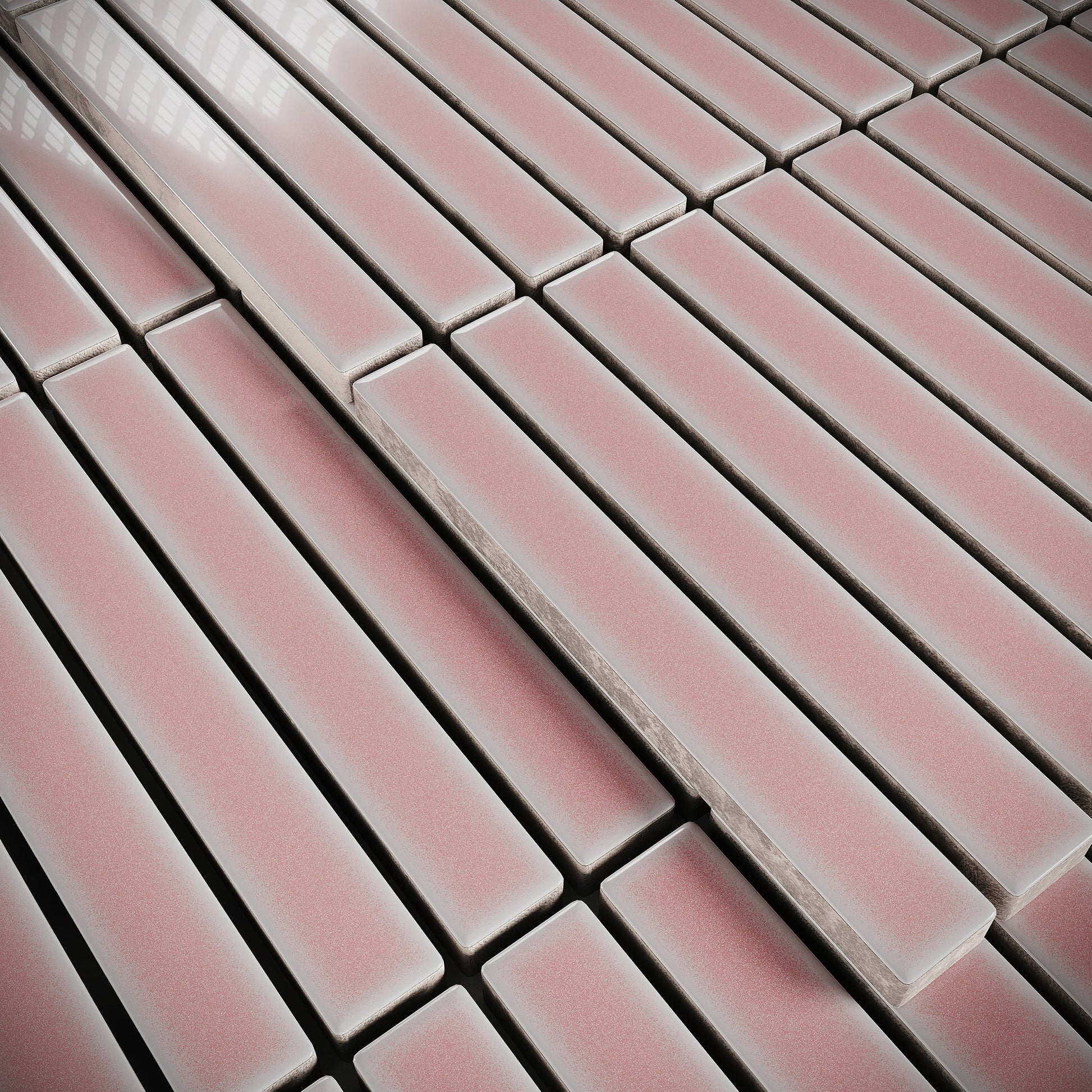 Stick Mosaic Blush Rose Pink Glazed Porcelain Tile Sample