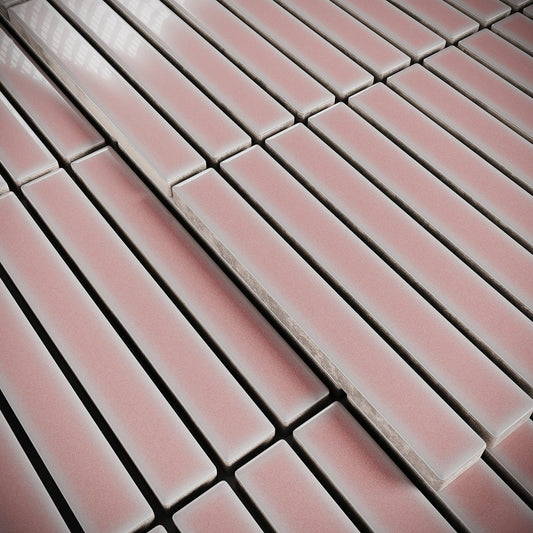 Stick Mosaic Blush Rose Pink Glazed Porcelain Tile Sample