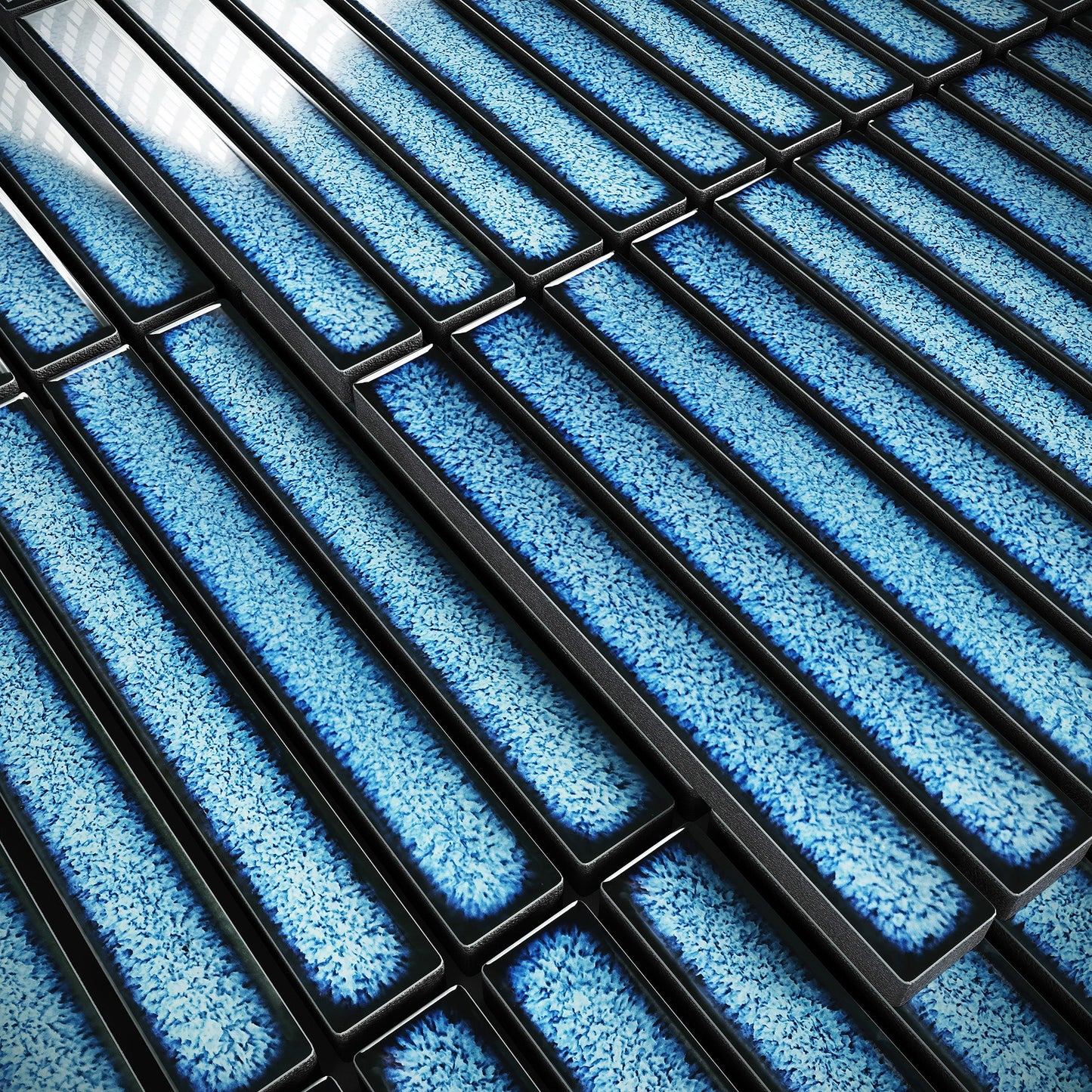 Stick Mosaic Ocean Mist Blue Glazed Porcelain Tile Sample