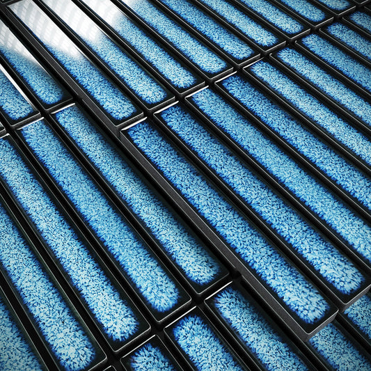 Stick Mosaic Ocean Mist Blue Glazed Porcelain Tile Sample