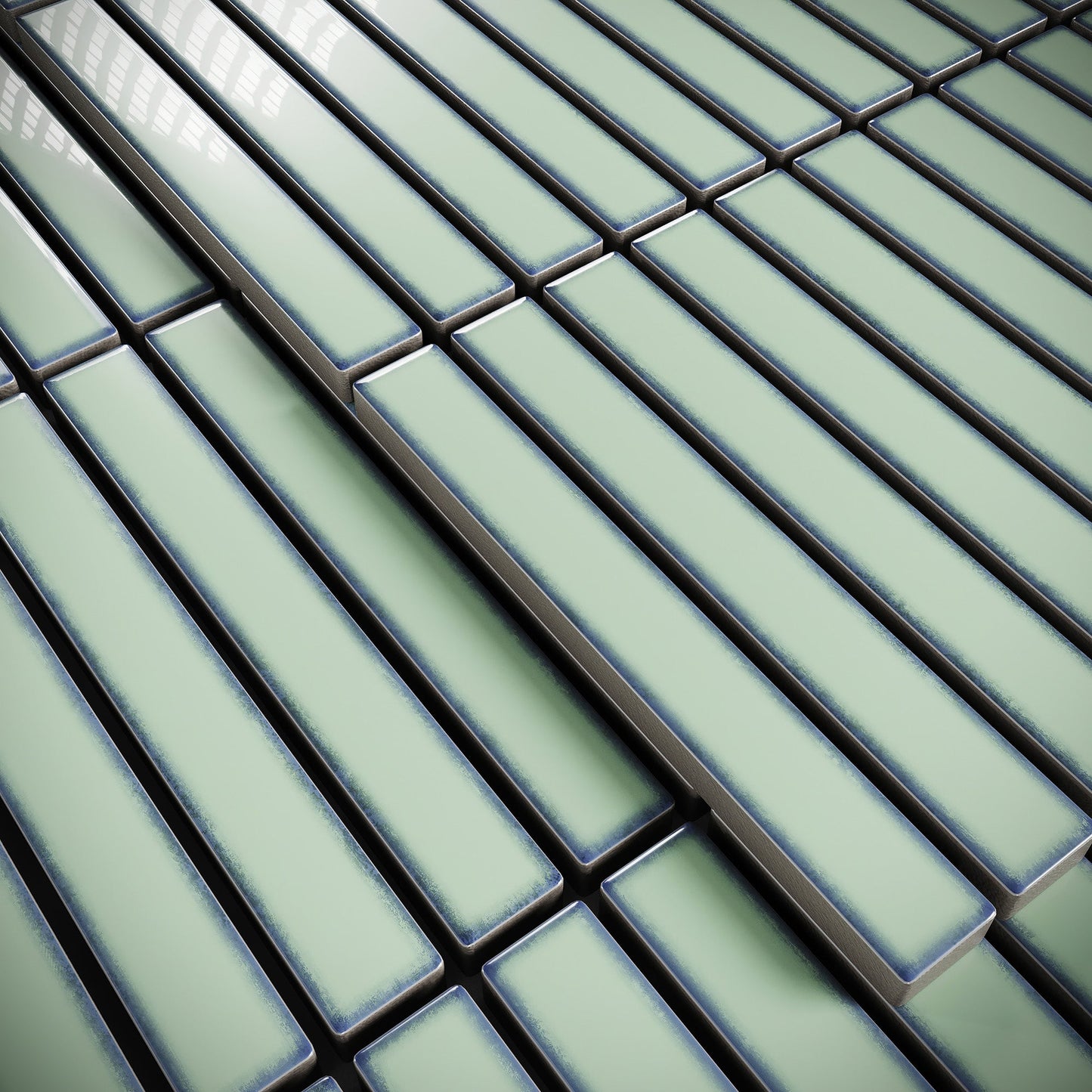 Stick Mosaic Olive Grove Green Glazed Porcelain Tile Sample