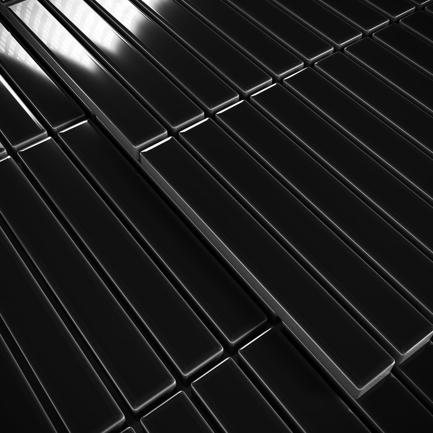 Stick Mosaic Onyx Shadow Black Glazed Porcelain Tile Sample