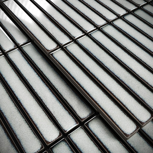 Stick Mosaic Silver Mist Grey Glazed Porcelain Tile Sample