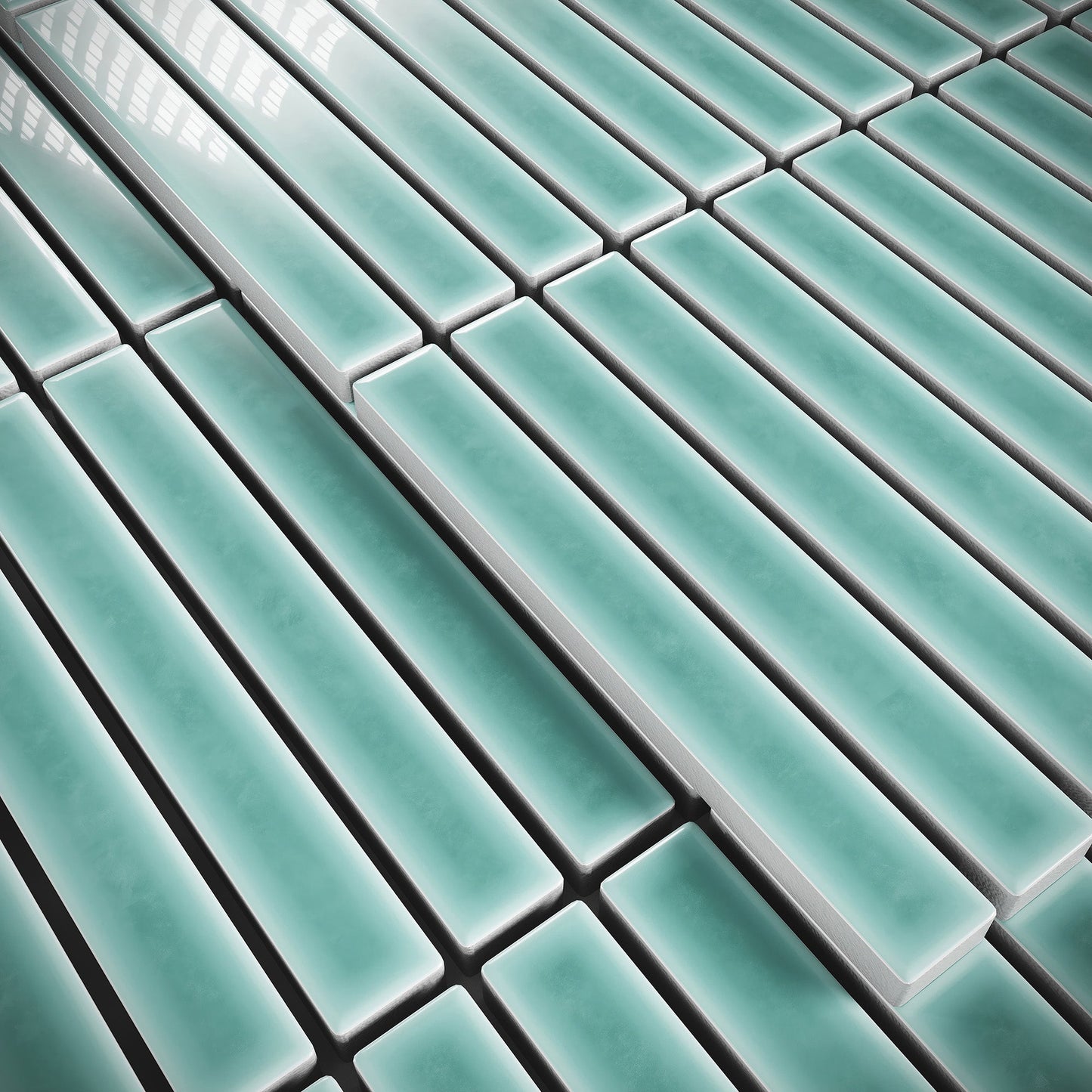 Stick Mosaic Tiffany Blue Glazed Porcelain Tile Sample
