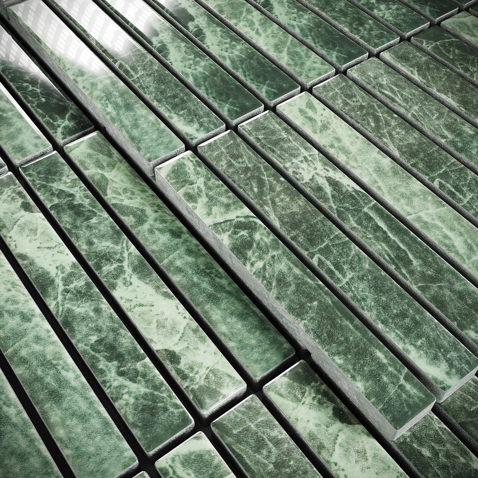 Stick Mosaic Verde Green Marble Glazed Porcelain Tile Sample