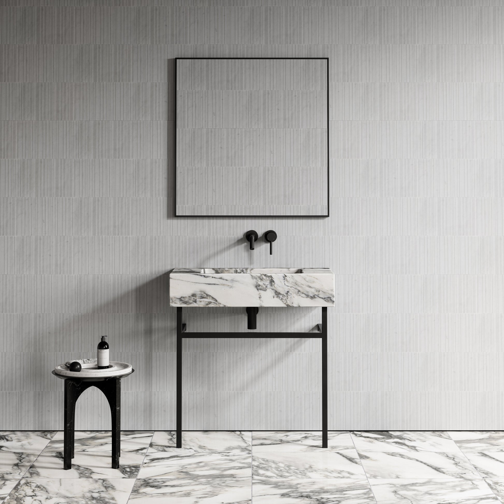Vernante Arabescato Marble Matte Black Vanity Unit 800mm