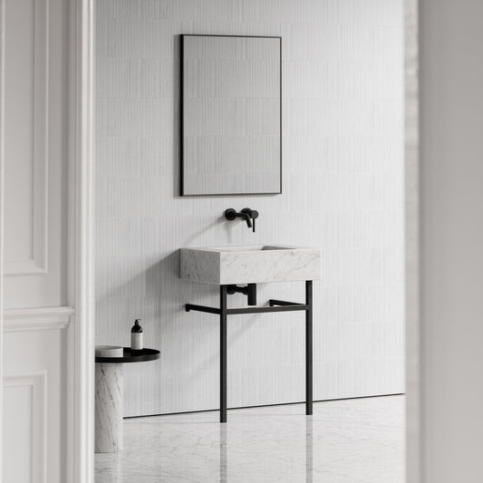 Vernante Carrara Marble Matte Black Vanity Unit 600mm