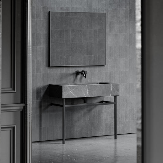 Vernante Pietra Grey Marble Matte Black Vanity Unit 1000mm