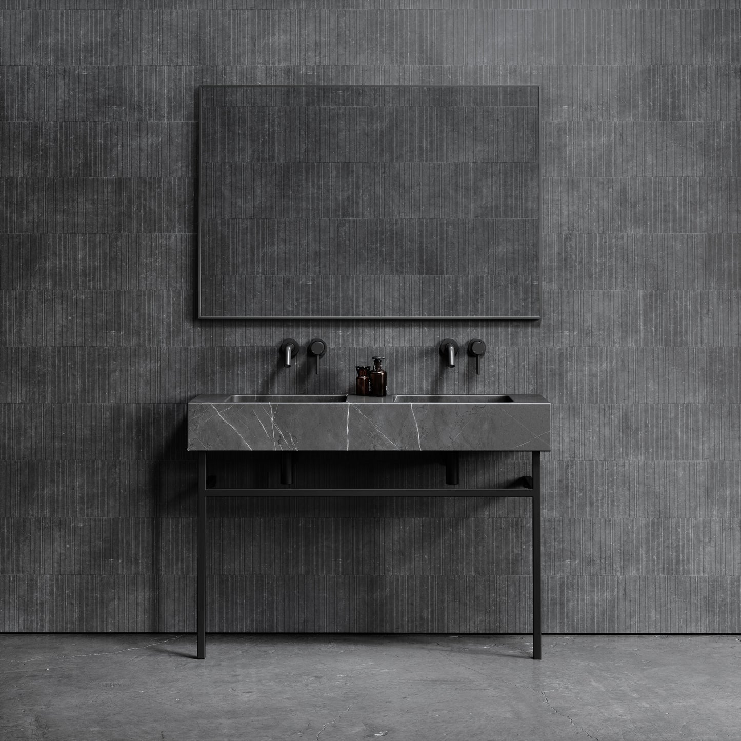 Vernante Pietra Grey Marble Matte Black Vanity Unit 1200mm