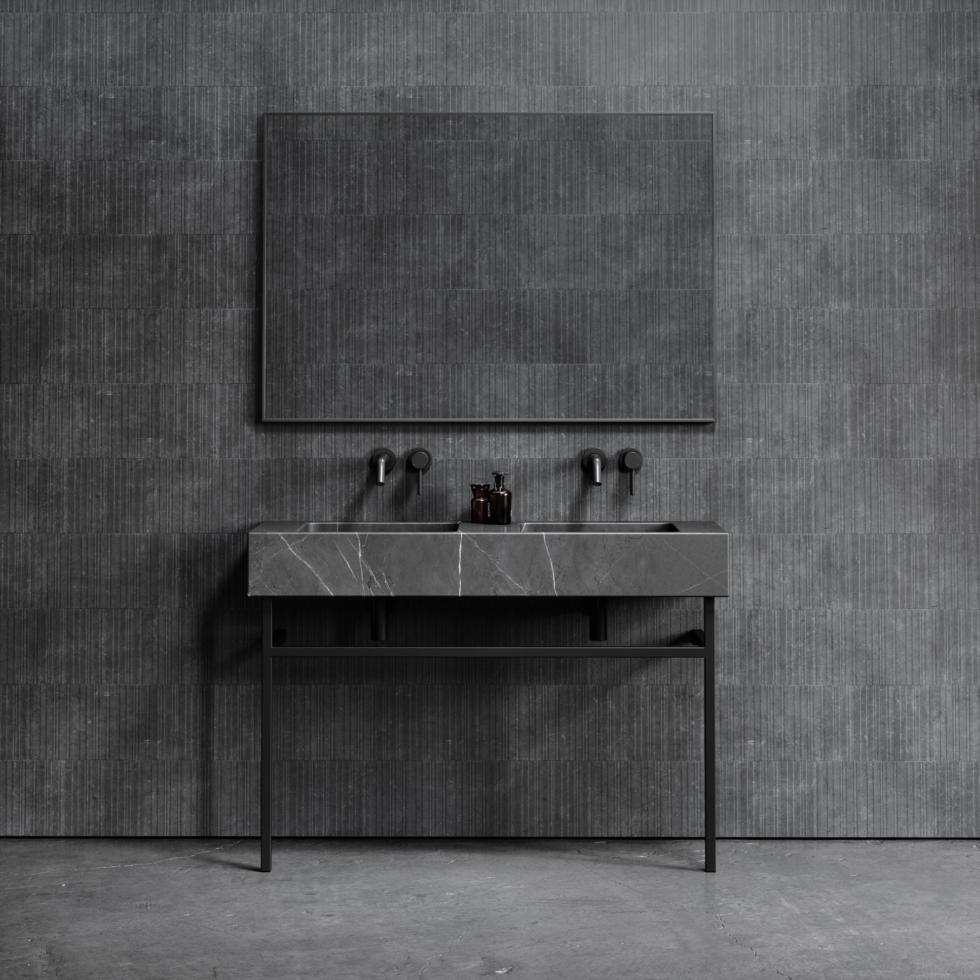 Vernante Pietra Grey Marble Matte Black Vanity Unit 1200mm