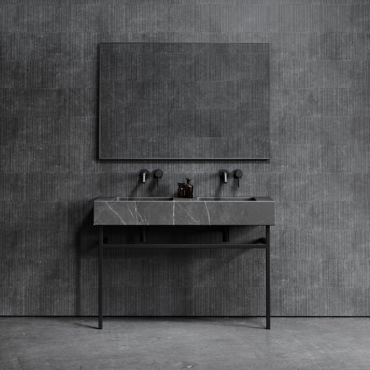 Vernante Pietra Grey Marble Matte Black Vanity Unit 1200mm