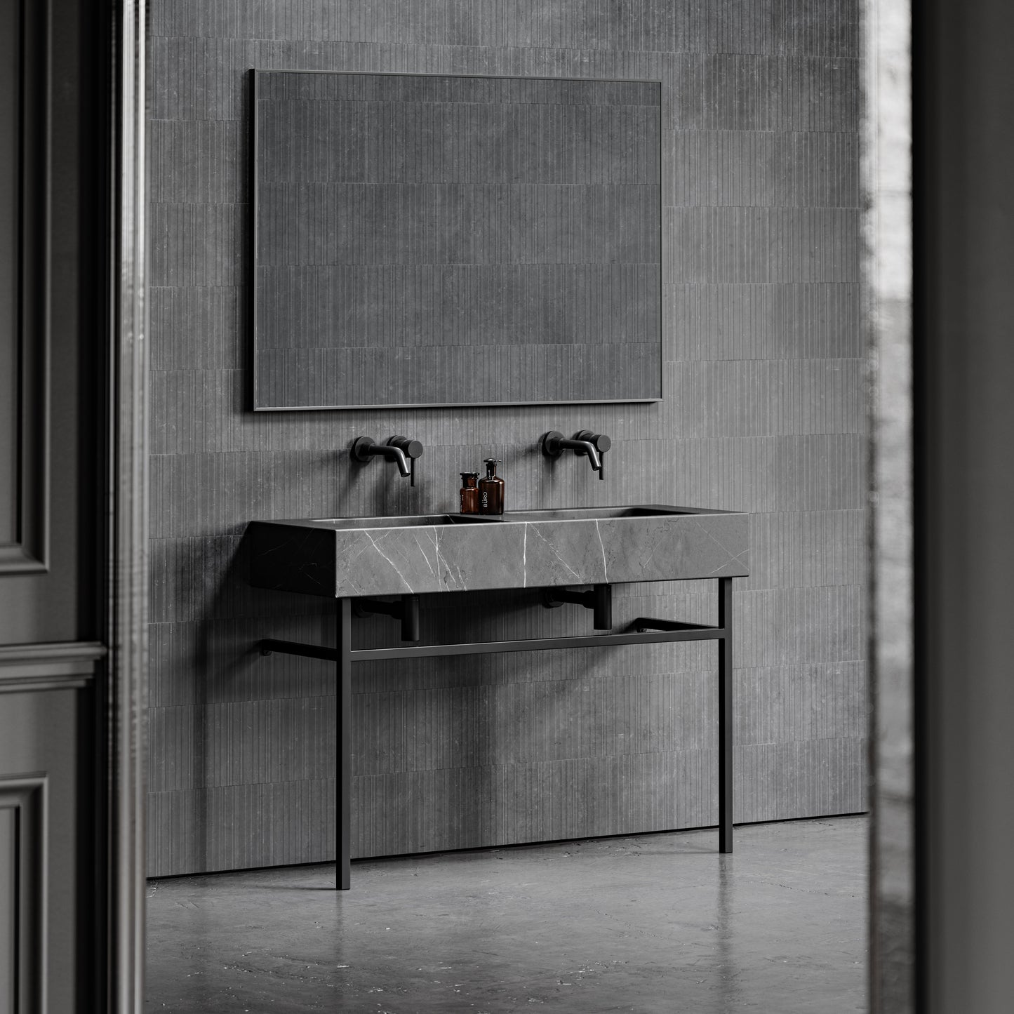 Vernante Pietra Grey Marble Matte Black Vanity Unit 1200mm