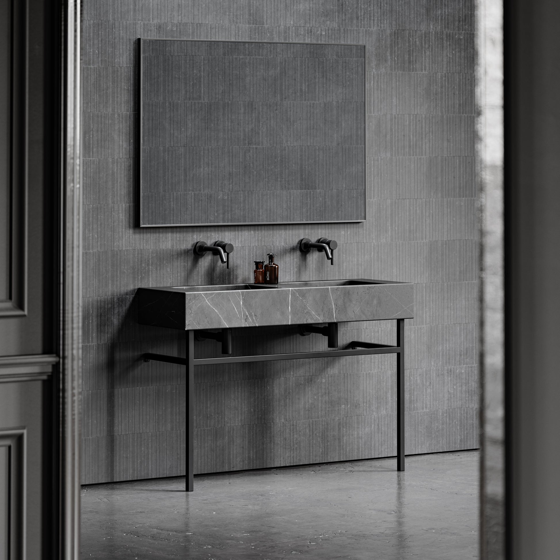 Vernante Pietra Grey Marble Matte Black Vanity Unit 1200mm