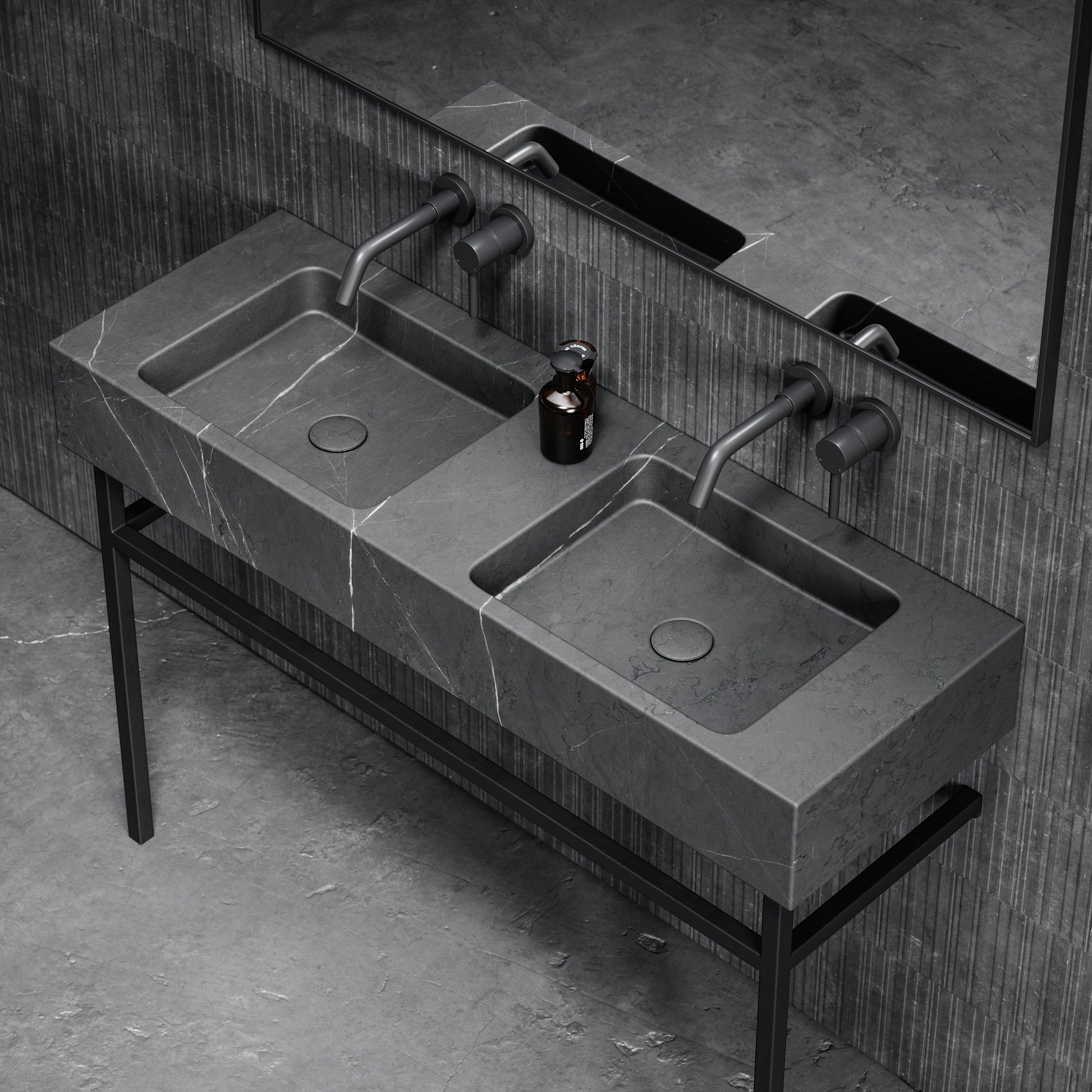 Vernante Pietra Grey Marble Matte Black Vanity Unit 1200mm