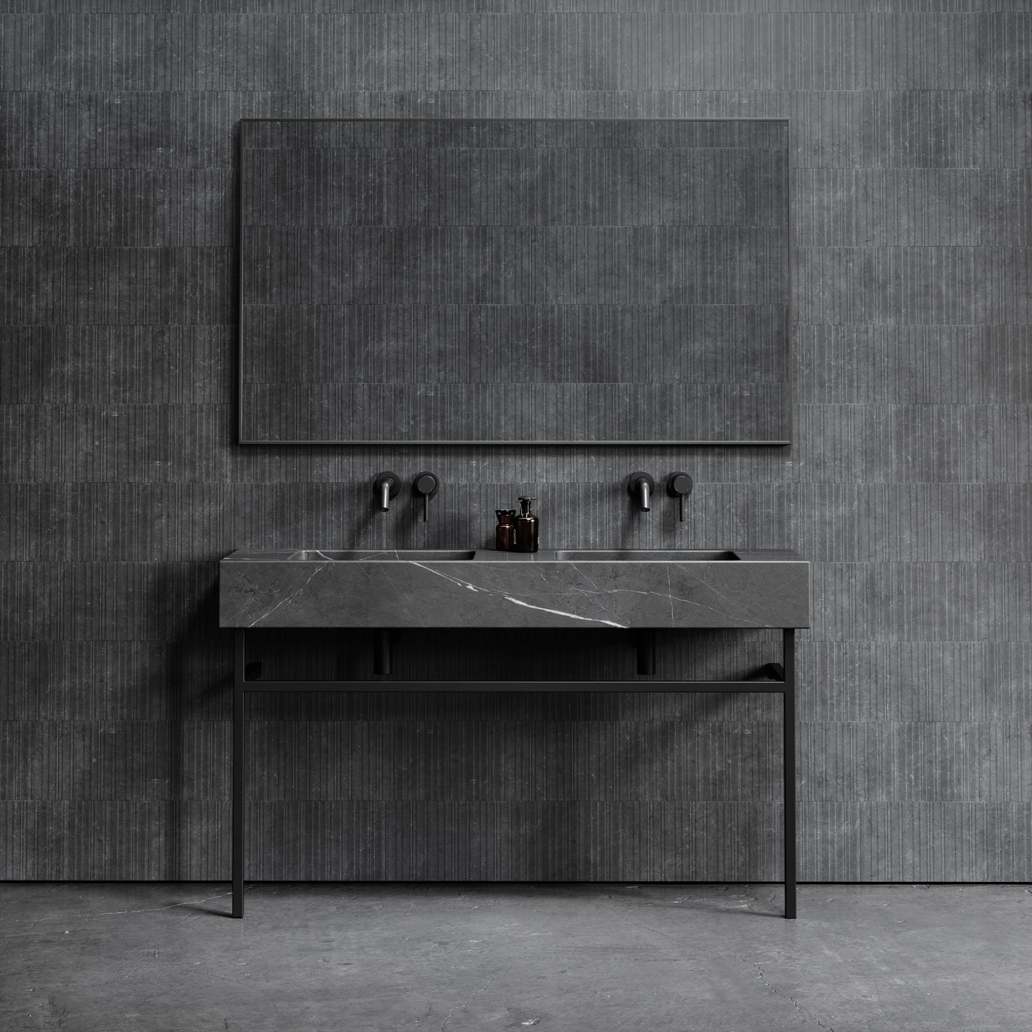 Vernante Pietra Grey Marble Matte Black Vanity Unit 1400mm