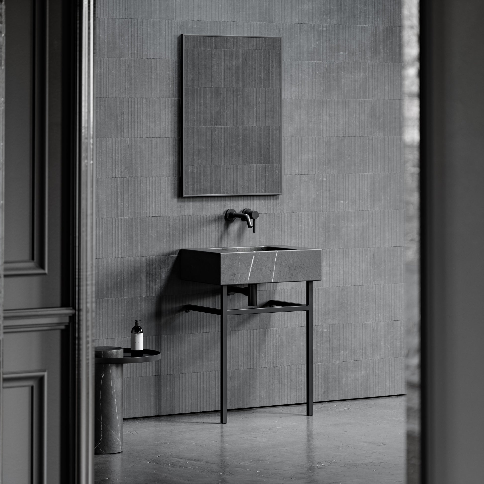 Vernante Pietra Grey Marble Matte Black Vanity Unit 600mm