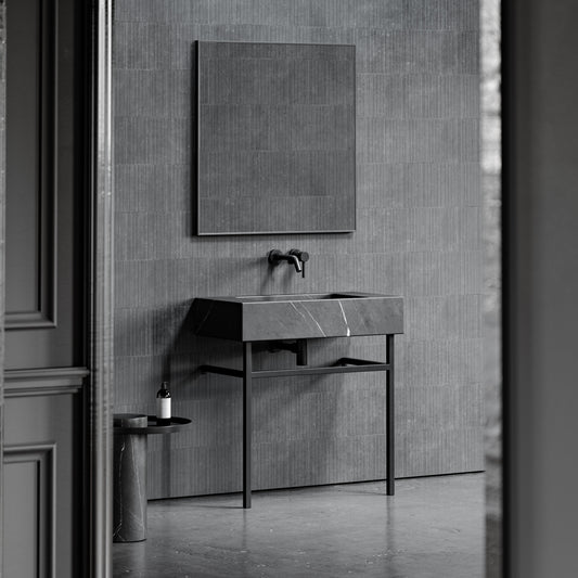 Vernante Pietra Grey Marble Matte Black Vanity Unit 800mm