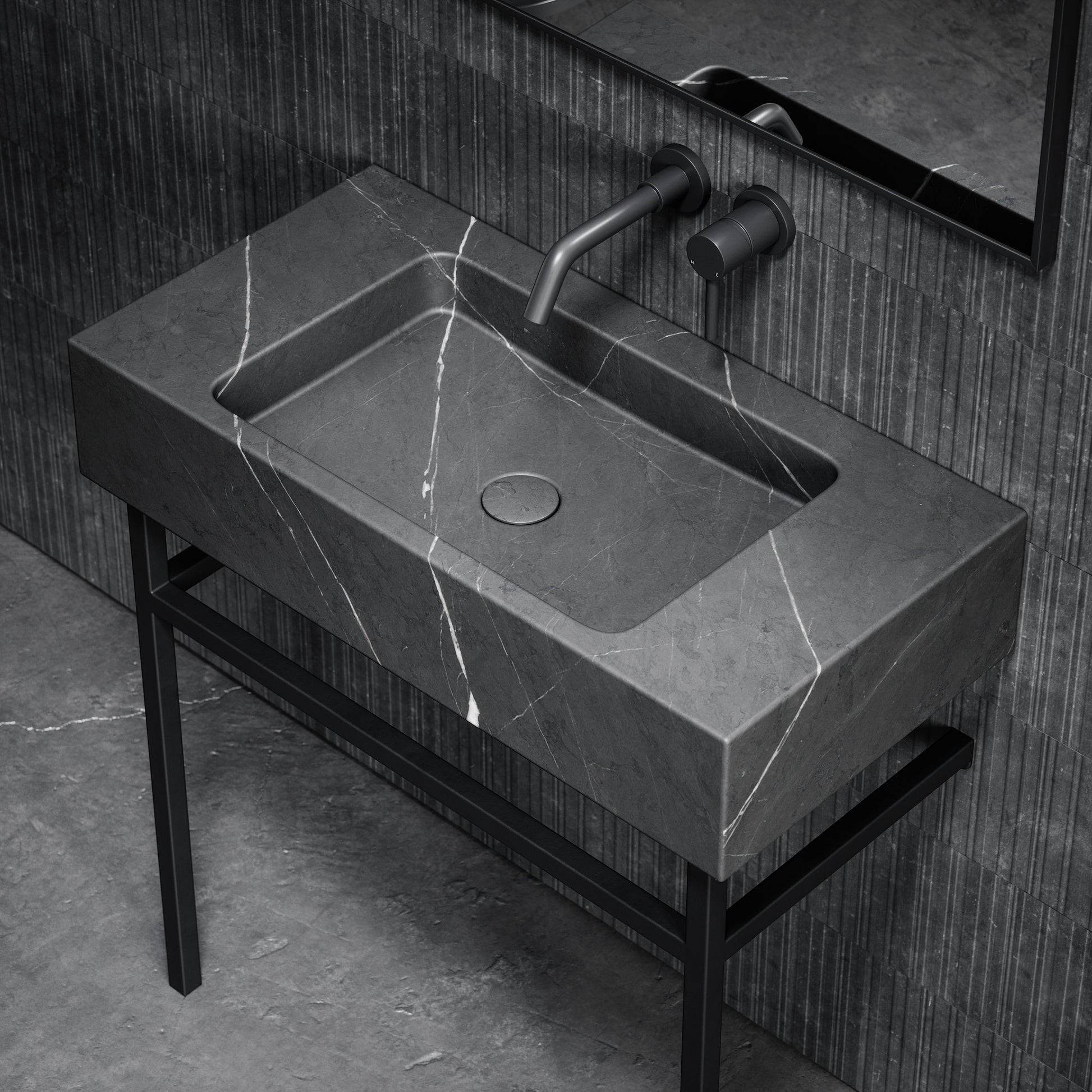Vernante Pietra Grey Marble Matte Black Vanity Unit 800mm