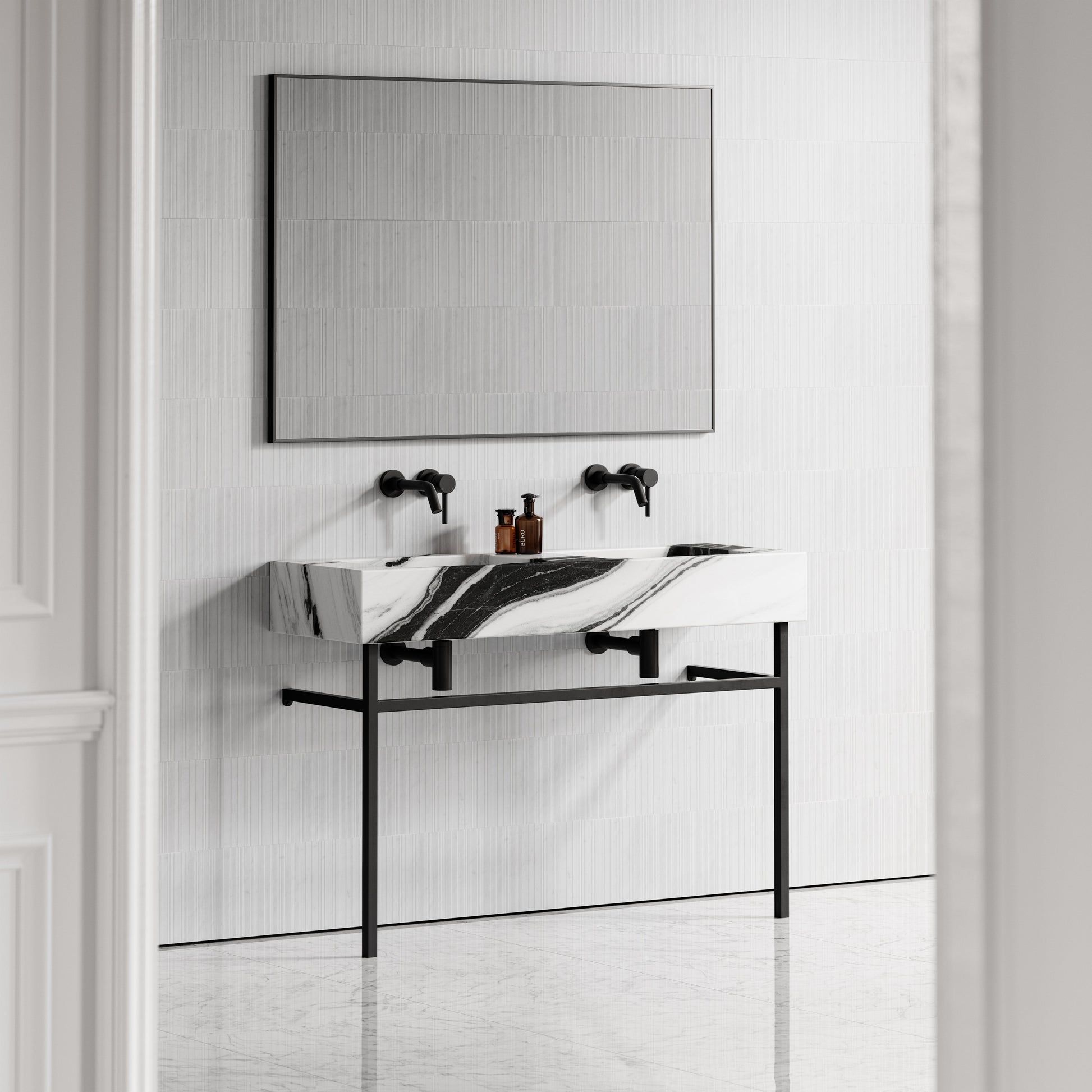 Vernante Panda Marble Matte Black Vanity Unit 1200mm