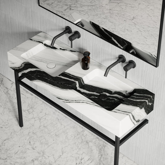 Vernante Panda Marble Matte Black Vanity Unit 1200mm