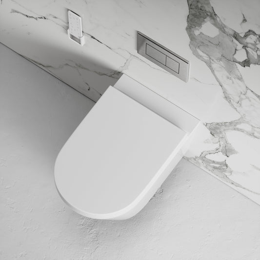 Intellismart Wall Hung Rimless Bidet Toilet with Concealed Cistern Frame and Brushed Stainless Flush Plate