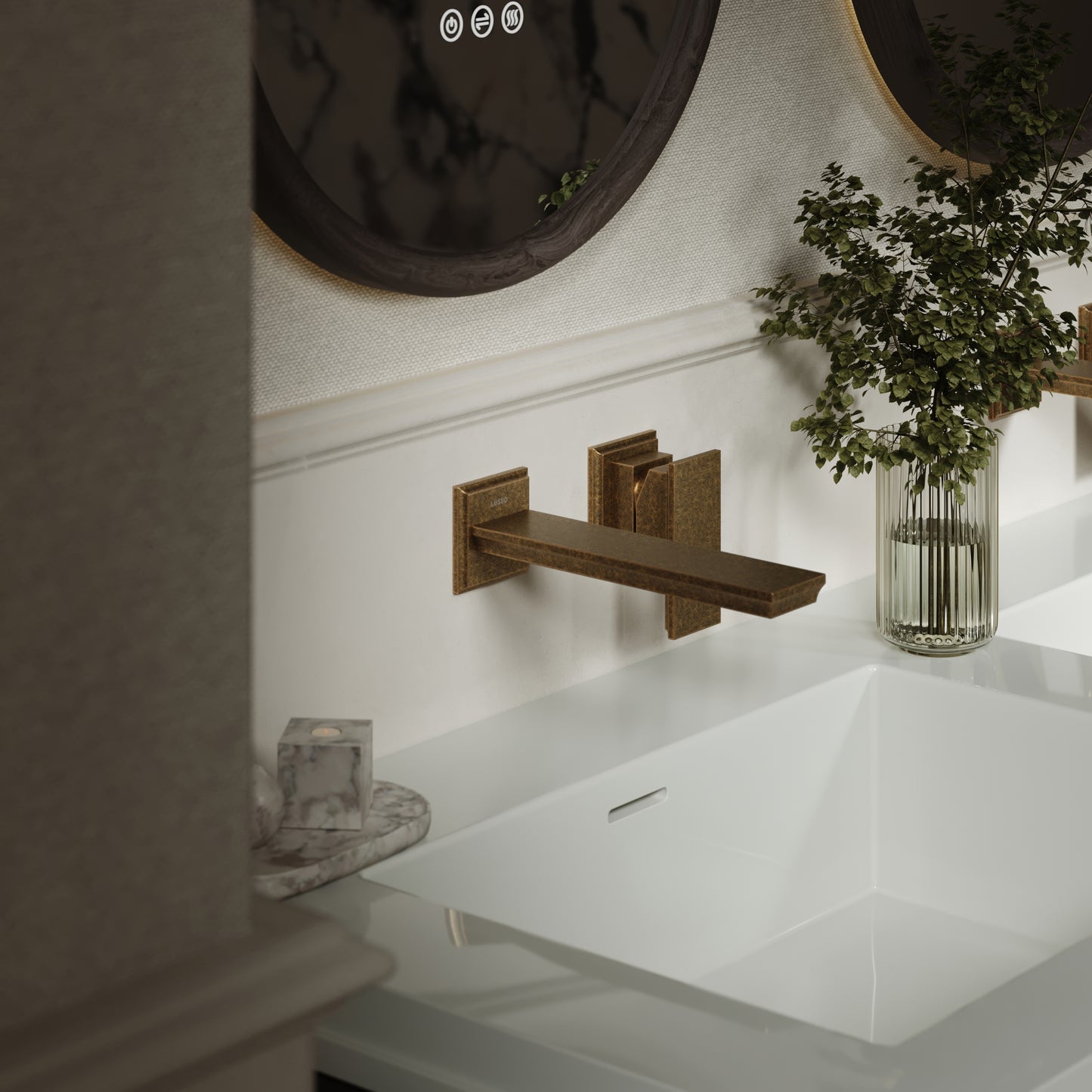 Baroque Aged Bronze Wall Mounted Basin Mixer Tap