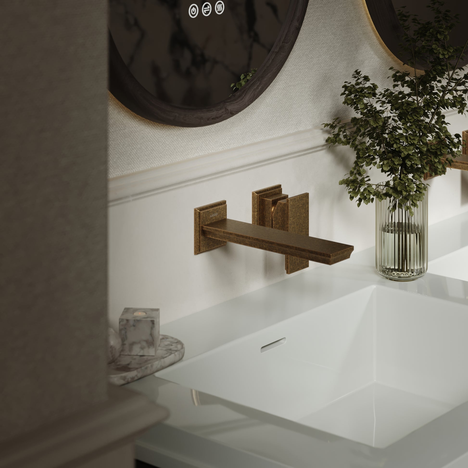 Baroque Aged Bronze Wall Mounted Basin Mixer Tap