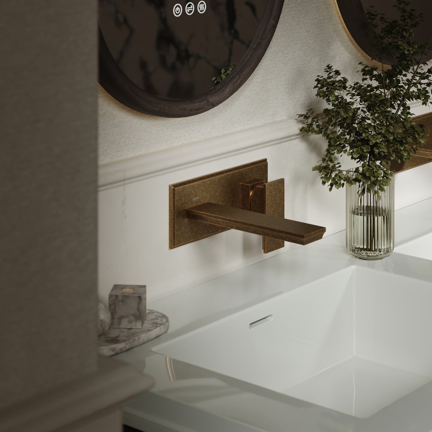 Baroque Aged Bronze Wall Mounted Basin Mixer Tap