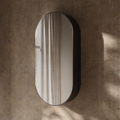 Zenith Matte Black Oval LED Mirror Cabinet 450mm