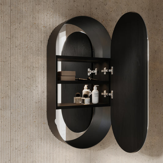 Zenith Matte Black Oval LED Mirror Cabinet 450mm