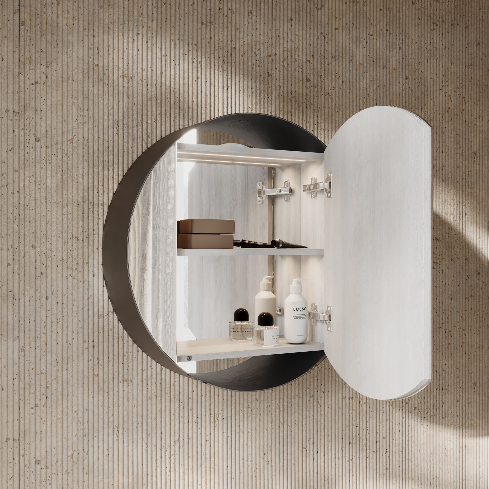 Zenith Matte Black Round LED Mirror Cabinet 600mm
