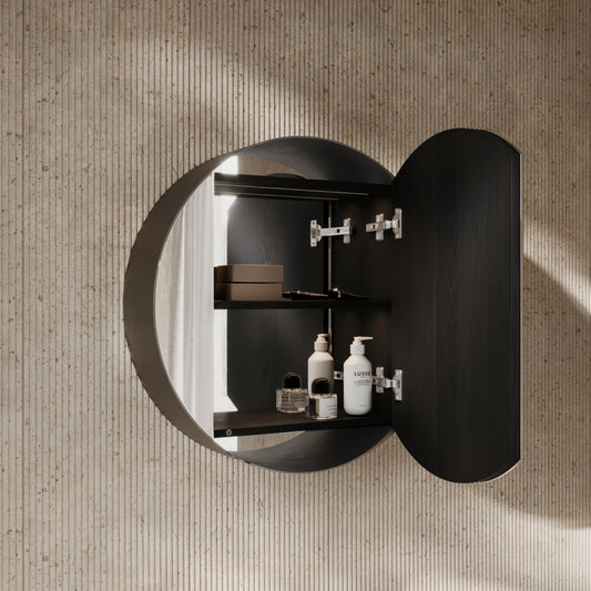 Zenith Matte Black Round LED Mirror Cabinet 600mm