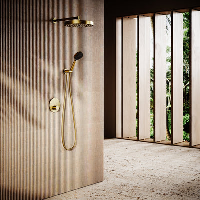 AcquaVita Brushed Gold Push Button Rainfall Shower