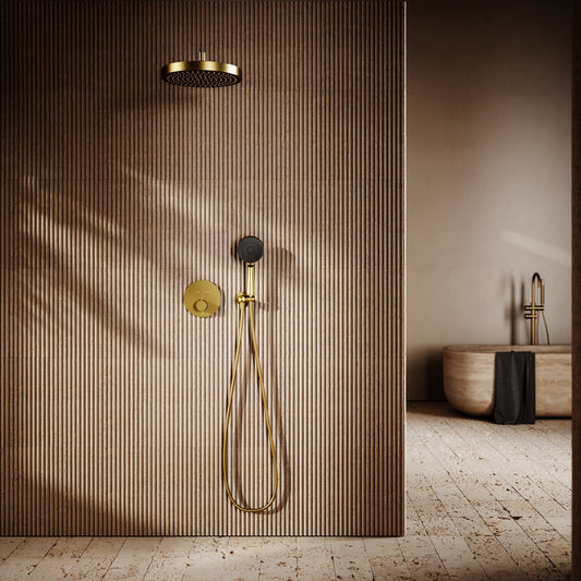 AcquaVita Brushed Gold Push Button Rainfall Shower