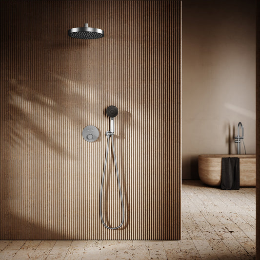 AcquaVita Brushed Stainless Push Button Rainfall Shower