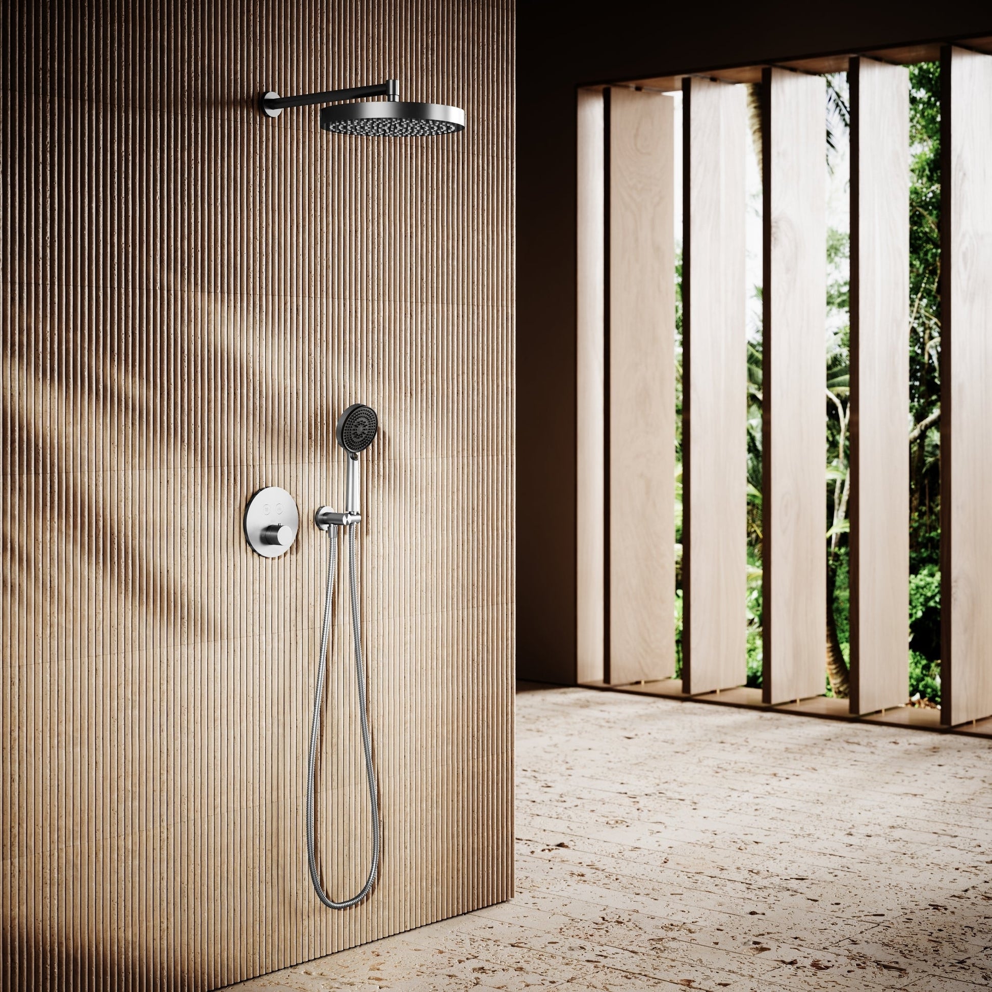 AcquaVita Brushed Stainless Push Button Rainfall Shower