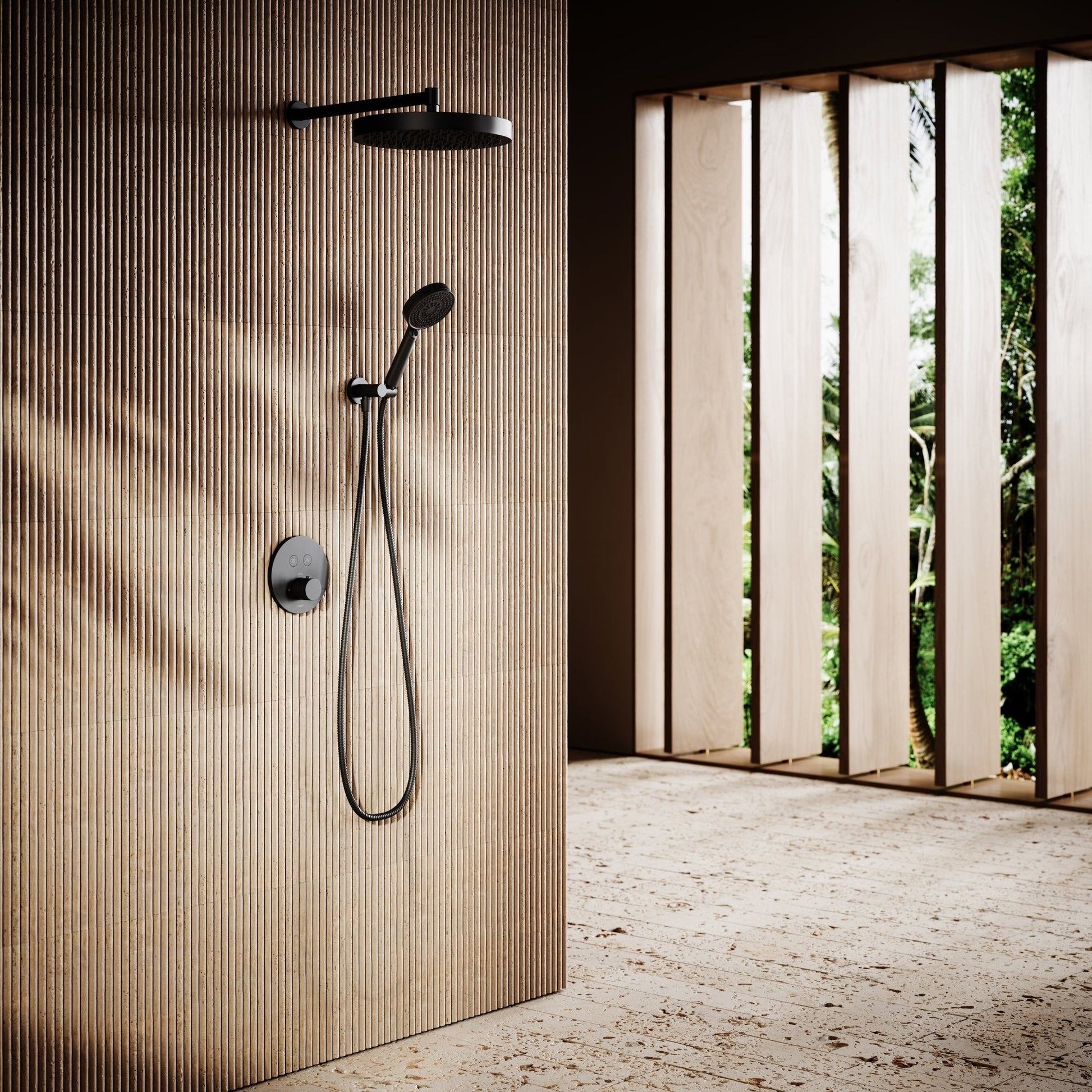 AcquaVita Matte Black Push Button Rainfall Shower